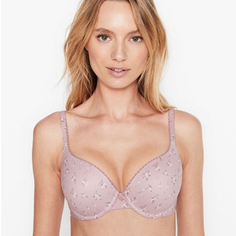 VS Push Up Perfect Shape Lilac Ditzy Floral Bra 34DD Body By Victoria